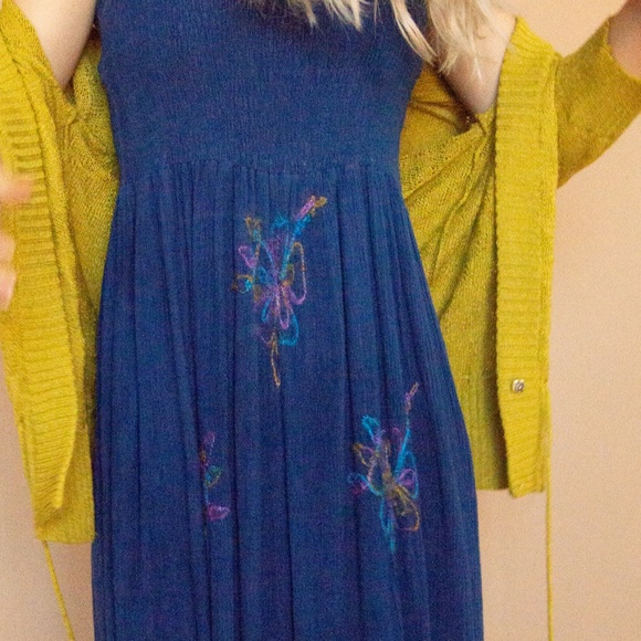 90s Rainbow Embroidered Smocked Summer Babydoll Dress - Picture 7 of 16